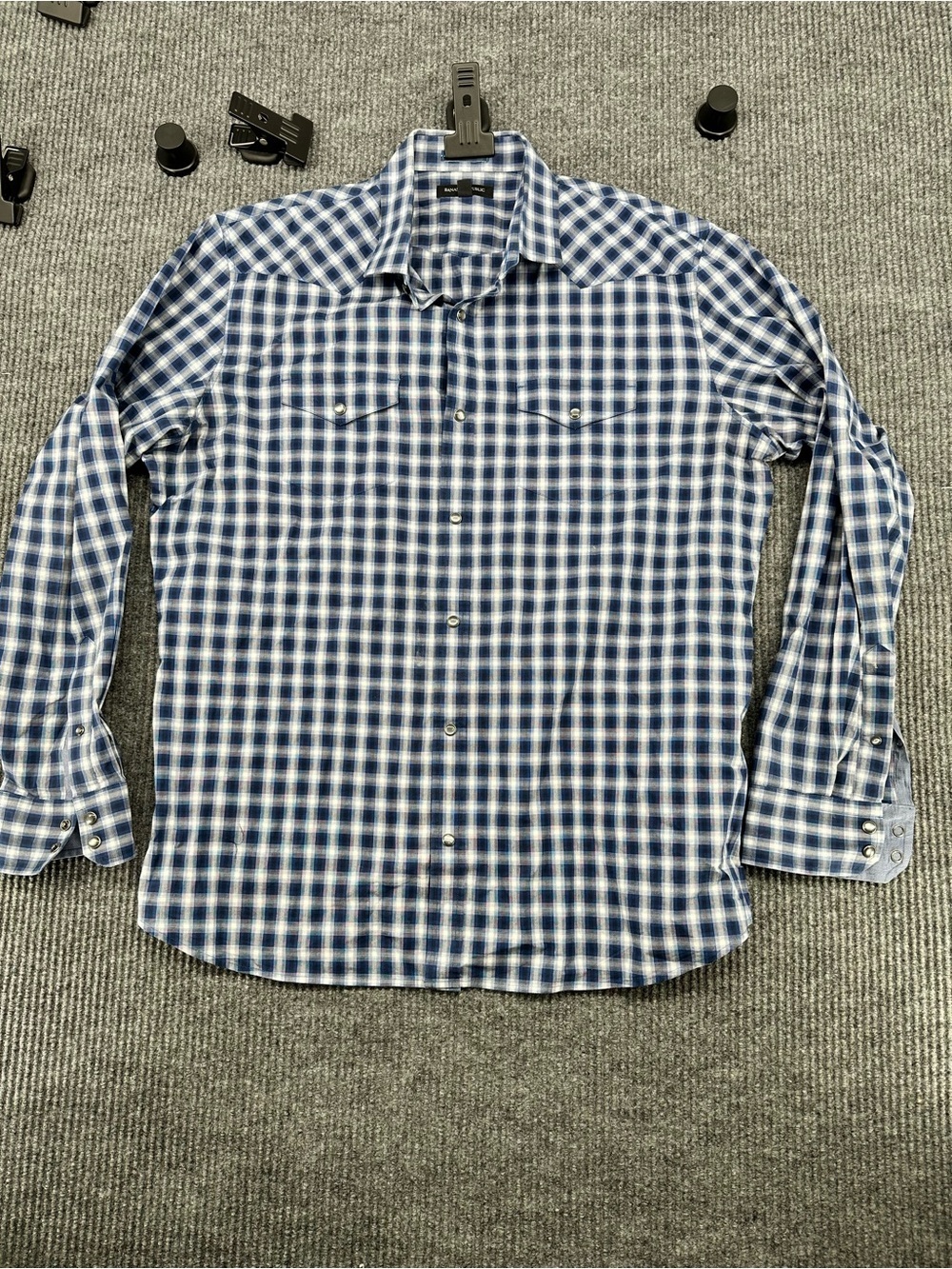 Banana Republic Blue and White Plaid Button-Down Shirt